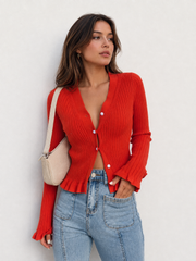 Cardigan volanté boutonné manches longues