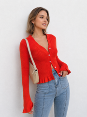 Cardigan volanté boutonné manches longues