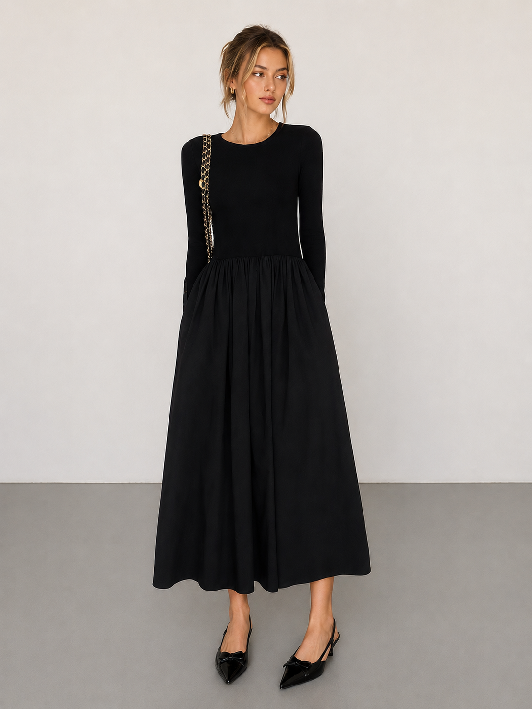 Robe longue manches longues à poches