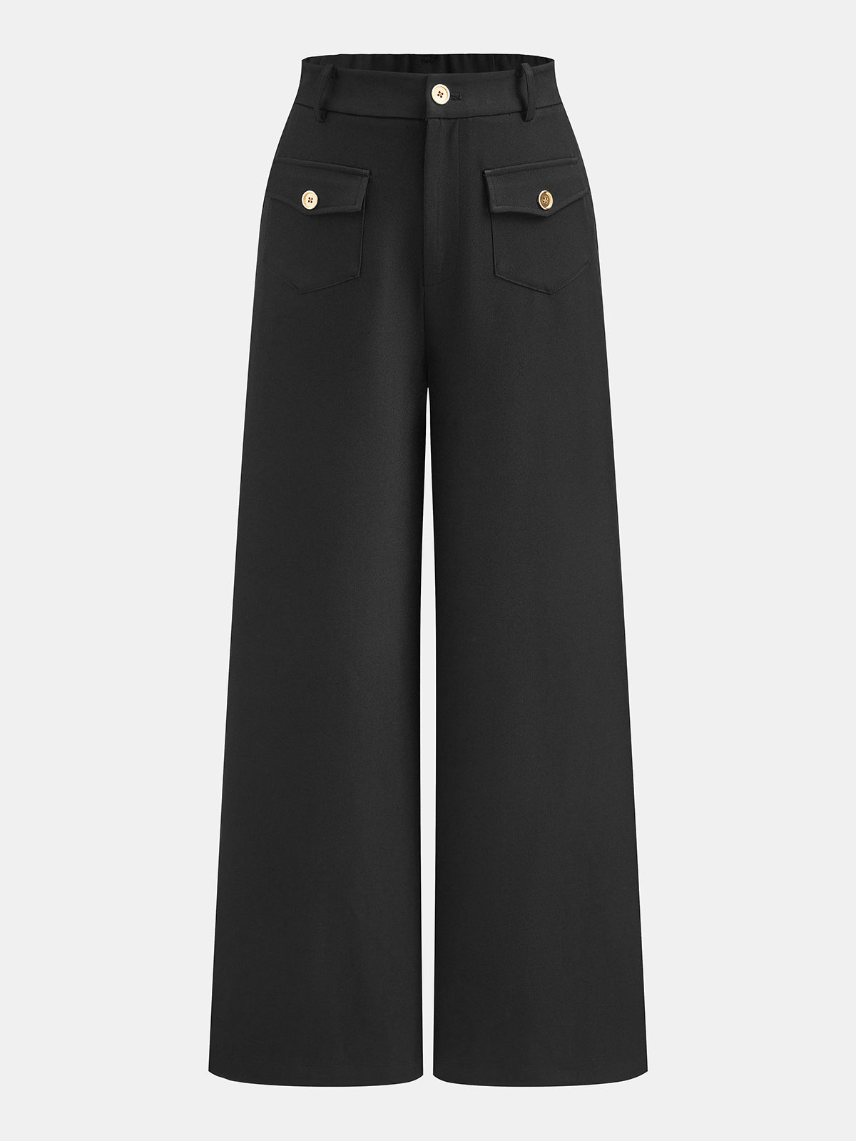 Pantalon noir jambe large à poches, pièce seule, vue de face