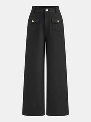 Pantalon noir jambe large à poches, pièce seule, vue de face