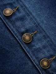 Jean large à boutons décalés bleu, détail, boutons