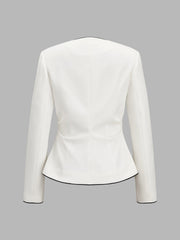 Blazer ivoire col V à passepoils