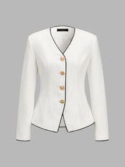 Blazer ivoire col V à passepoils