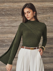 Top col montant drapé ceinturé slim