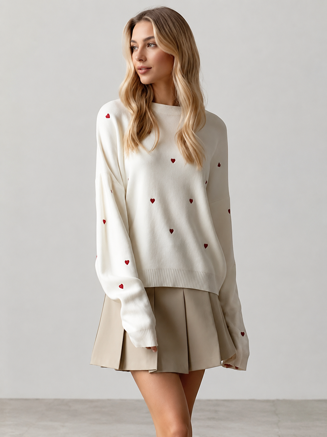 Pull oversize cœur brodé