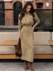 Ensemble veste courte jupe midi cargo
