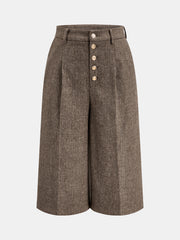 Pantalon culotte chevron taupe à boutons, pièce seule, vue de face