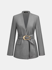 Blazer gris col V ceinturé