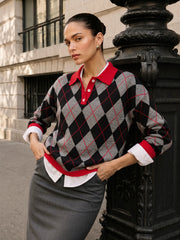 Pull col polo motif losanges