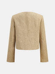 Blazer tweed beige à festons
