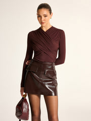 Blouse croisée drapée manches longues