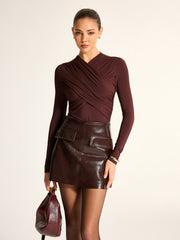 Blouse croisée drapée manches longues