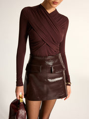 Blouse croisée drapée manches longues