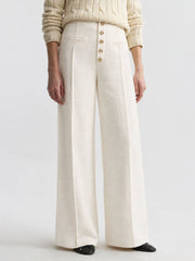 Pantalon tweed ivoire à boutons, vue portée de face