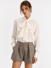 Chemise col nœud satin manches longues