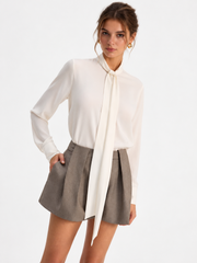 Chemise col nœud satin manches longues