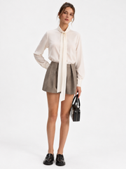 Chemise col nœud satin manches longues