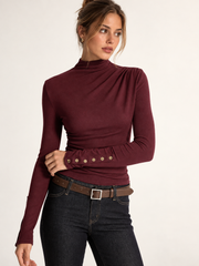 Top col montant manches longues boutonné