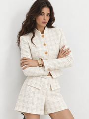 Ensemble short tweed carreaux