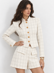 Ensemble short tweed carreaux