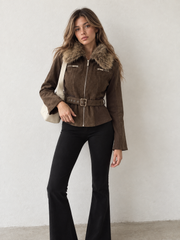 Veste daim col fourrure