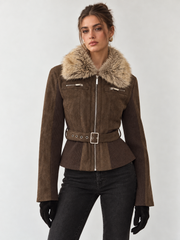 Veste daim col fourrure