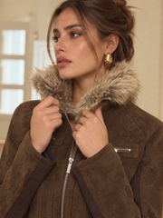 Veste daim col fourrure