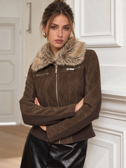Veste daim col fourrure