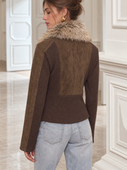 Veste daim col fourrure