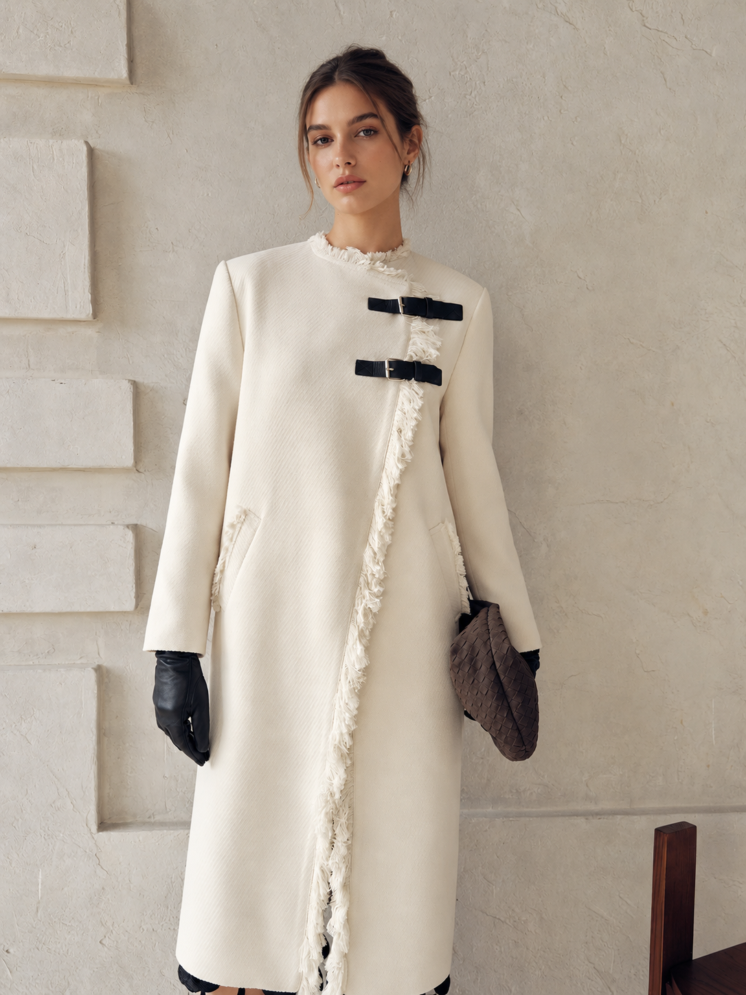 Manteau long à franges