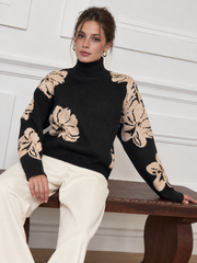 Top col roulé fleuri