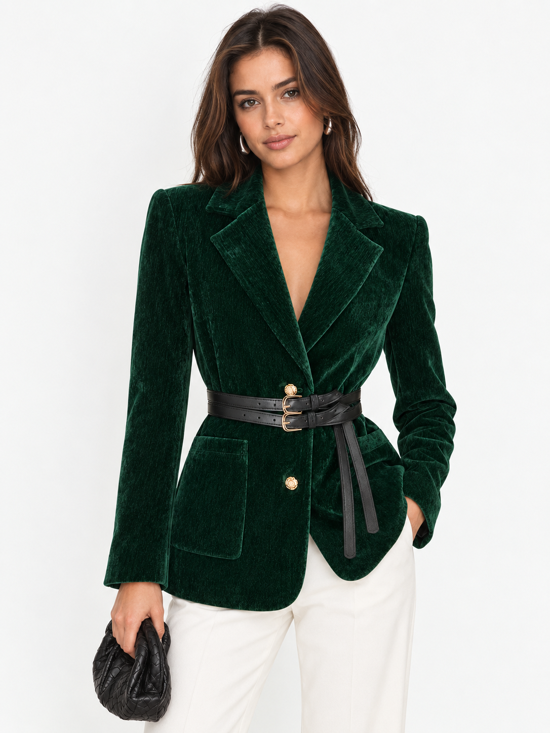 Blazer velours vert ceinturé