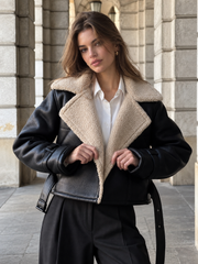Veste similicuir noire col sherpa