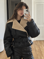 Veste similicuir noire col sherpa