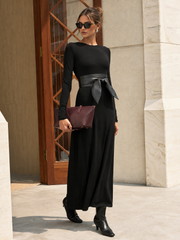 Robe maxi manches longues ceinturée