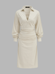 Robe chemise midi taille froncée