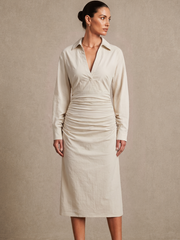 Robe chemise midi taille froncée