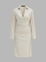 Robe chemise midi taille froncée