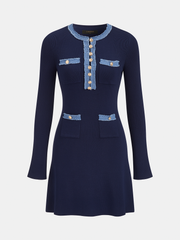 Robe mini tricot bord denim