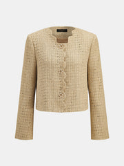 Blazer tweed beige à festons