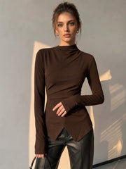 Top asymétrique drapé manches longues