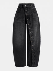 Jean barrel à boutons obliques noir, pièce seule, vue de face