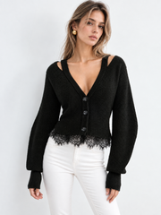 Cardigan bordure dentelle laine