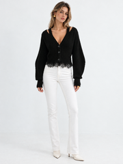 Cardigan bordure dentelle laine