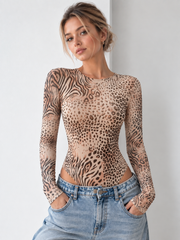 Body imprimé animal manches longues