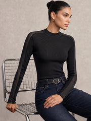 Top maille semi-transparent col rond
