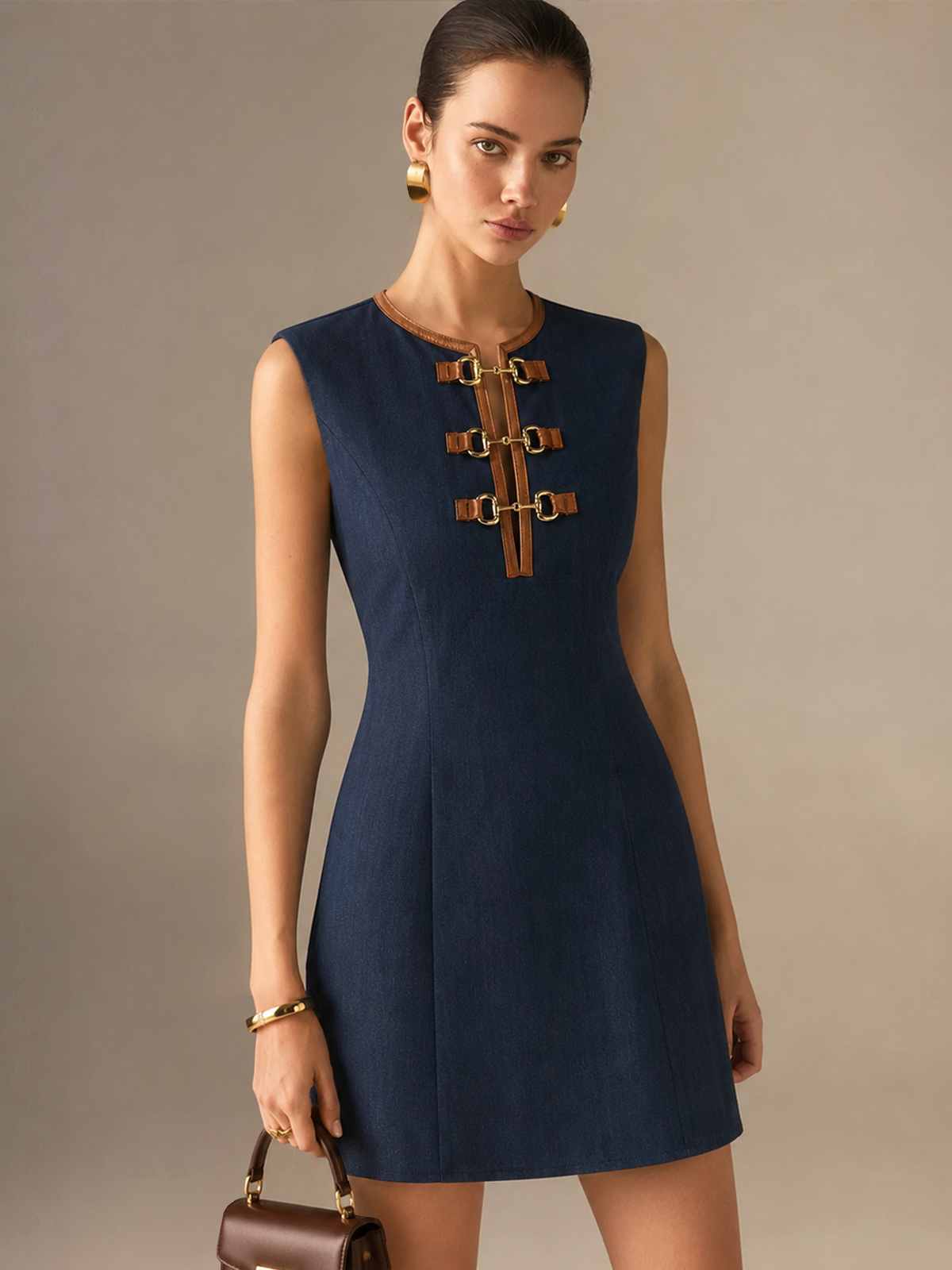 Robe mini cuir synthétique passepoil