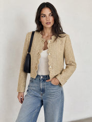 Blazer tweed beige à festons