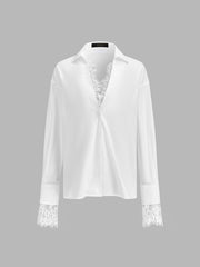 Chemise col V dentelle manches longues
